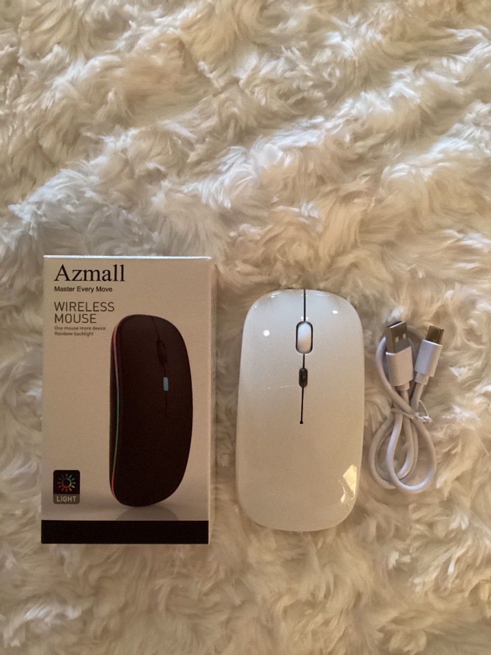 NEW Azmall Wireless Mouse, White with Rainbow Backlight